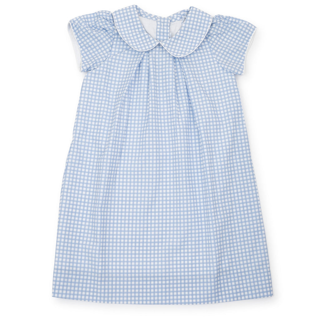 Kate Girls' Woven Pima Cotton Dress - Light Blue Box Plaid - HoneyBug 