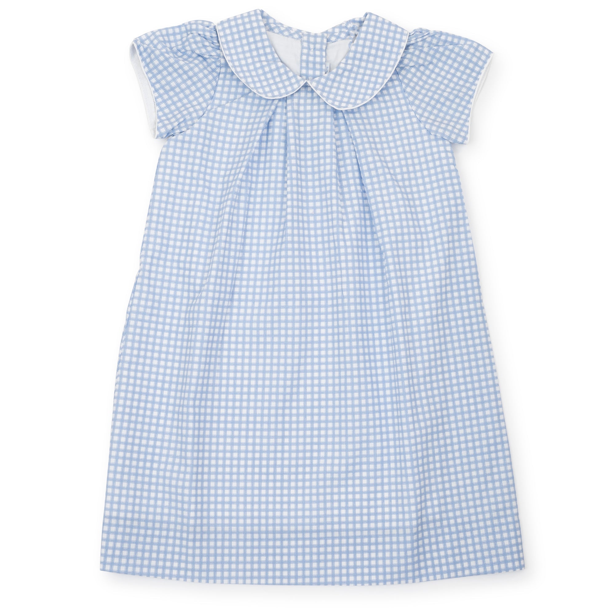 Kate Girls' Woven Pima Cotton Dress - Light Blue Box Plaid - HoneyBug 