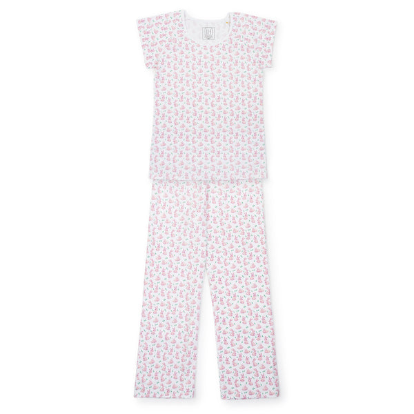 Mamie Women's Pima Cotton Pajama Pant Set - Bunny Hop Pink - HoneyBug 