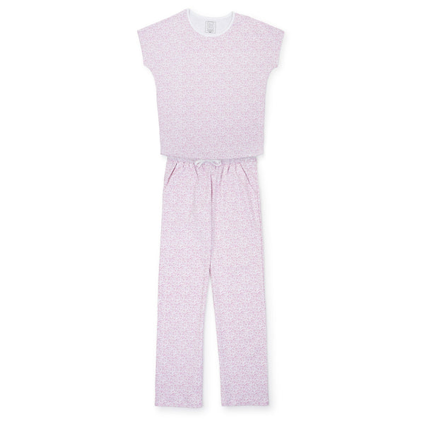 Marcia Women's Pima Cotton Pajama Pant Set - Pretty Pink Blooms - HoneyBug 