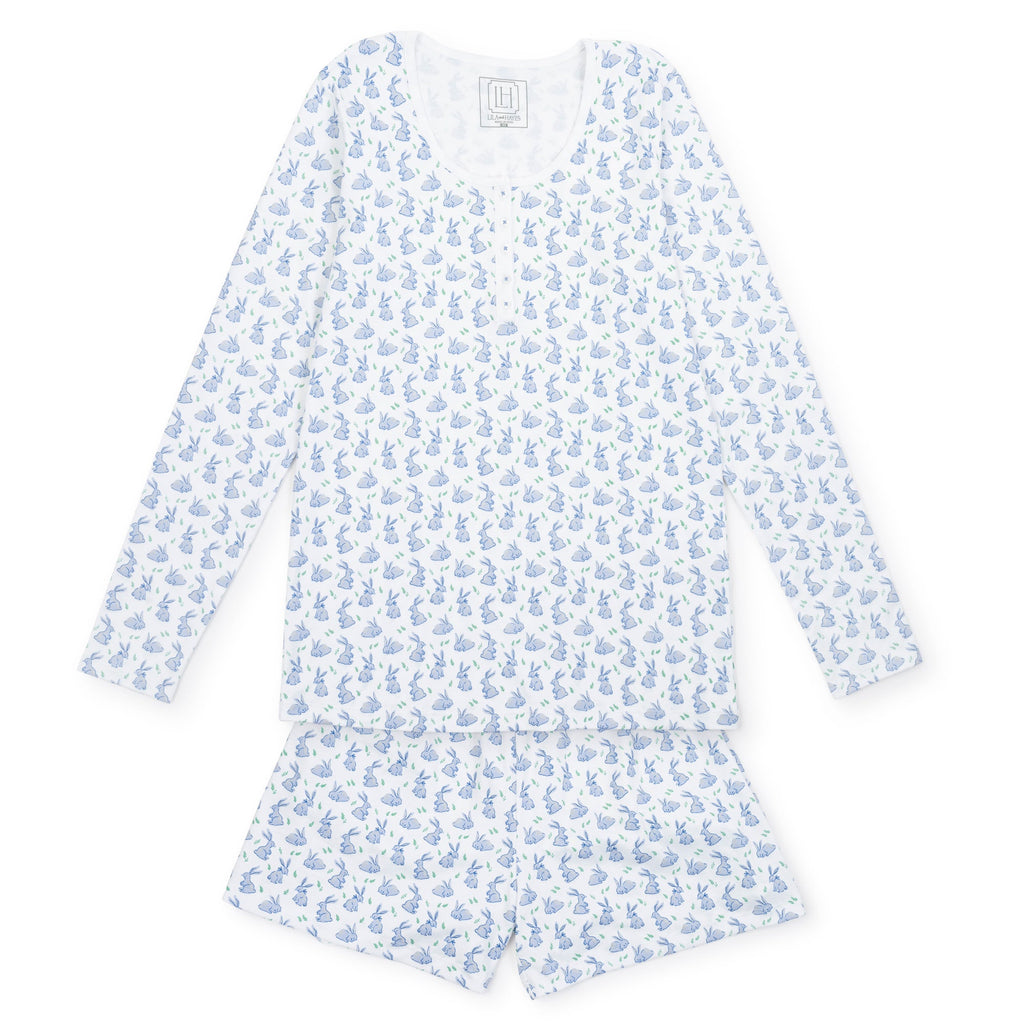 Marty Women's Pima Cotton Pajama Short Set - Bunny Hop Blue - HoneyBug 