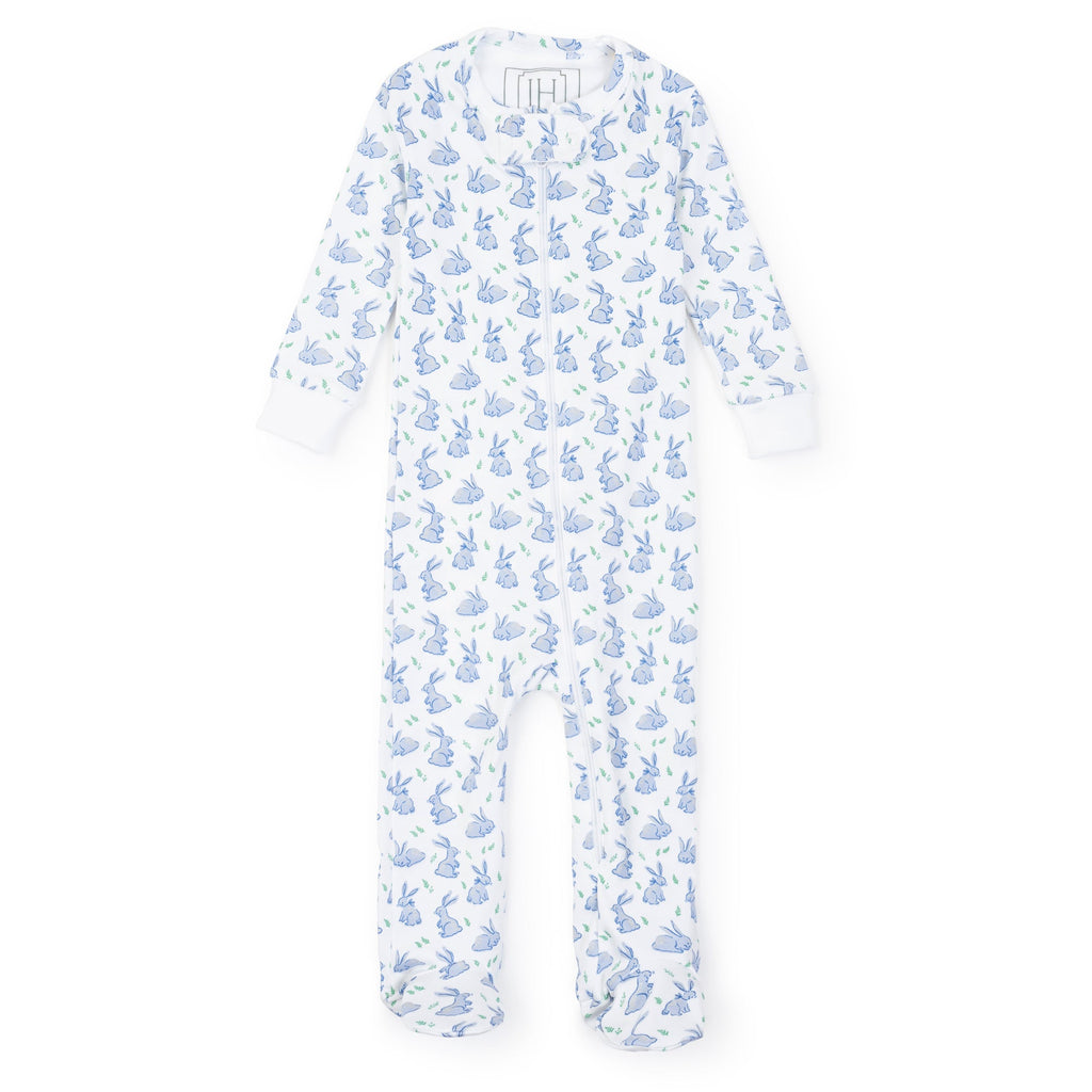Parker Boys' Pima Cotton Zipper Pajama - Bunny Hop Blue - HoneyBug 