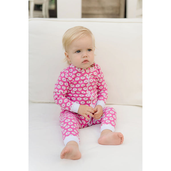 Parker Girls' Pima Cotton Zipper Pajama - Donuts Pink - HoneyBug 