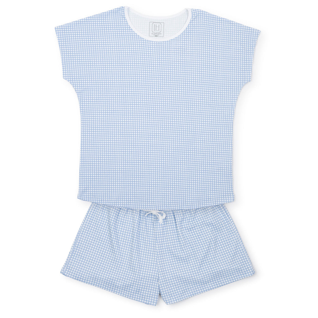 Riley Women's Pima Cotton Pajama Short Set - Light Blue Box Plaid - HoneyBug 