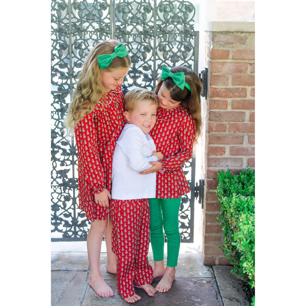 Grace Girls' Woven Pima Cotton Dress - Oh Christmas Tree Red - HoneyBug 