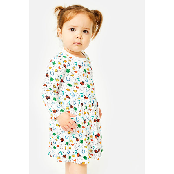 Stretchy Long Sleeve Twirl Dress - Lucky Charms by Clover Baby & Kids - HoneyBug 