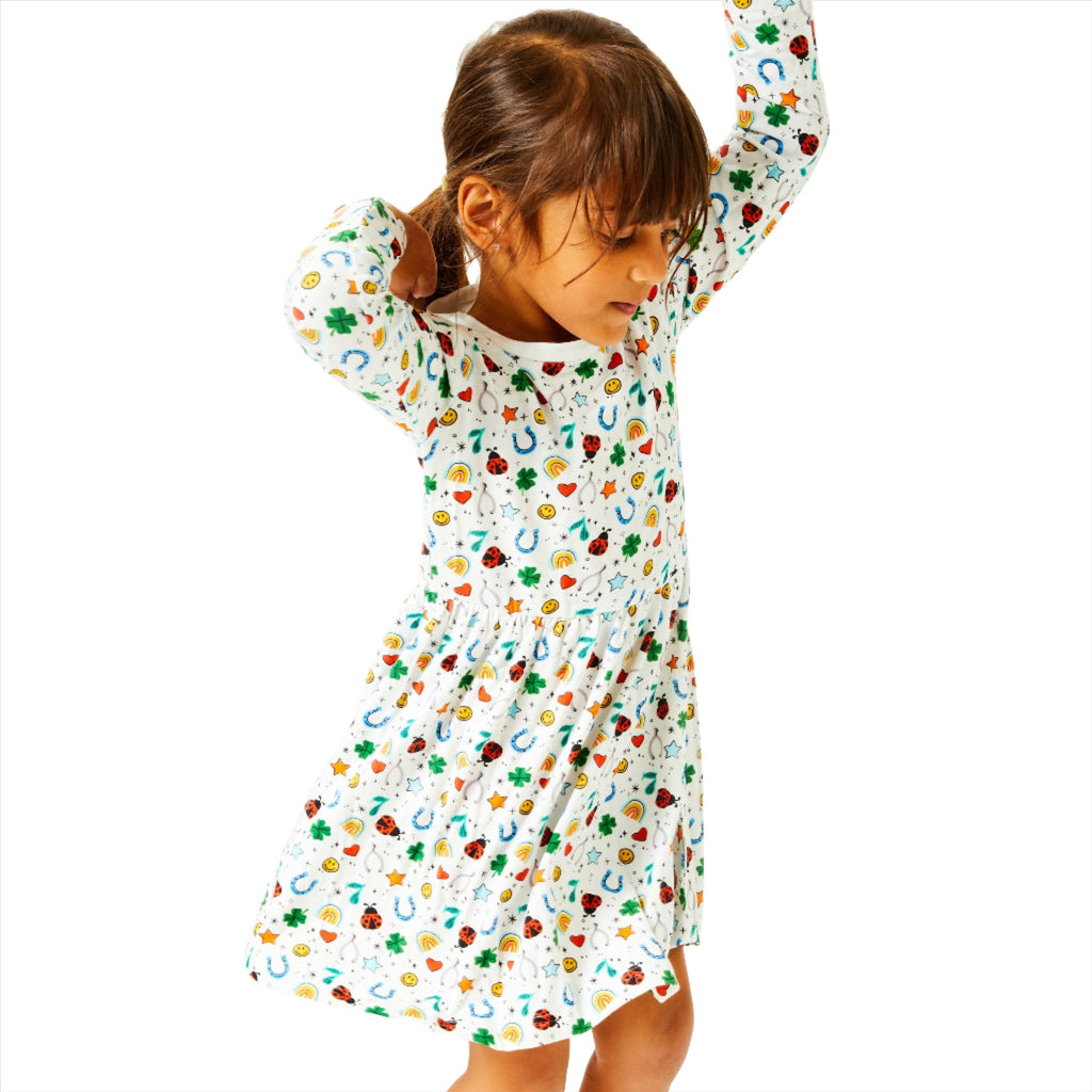 Stretchy Long Sleeve Twirl Dress - Lucky Charms by Clover Baby & Kids - HoneyBug 