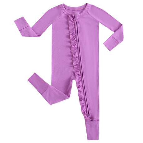 Luxie Lavender Ruffled Zipper Baby Romper - HoneyBug 