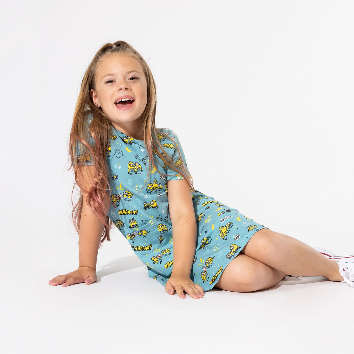 Minions Bello Banana Terry Daywear Girls' Short Sleeve Dress - HoneyBug 