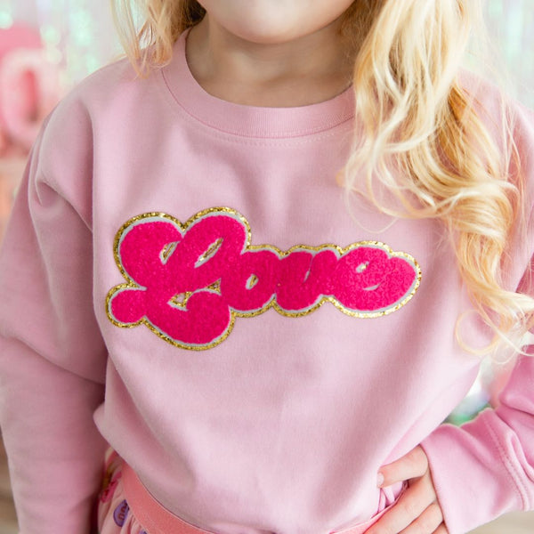 Love Script Patch Valentine's Day Sweatshirt - Pink - HoneyBug 