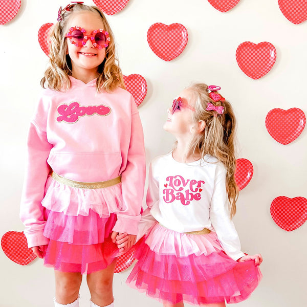Love Script Patch Valentine's Day Youth Hoodie - Pink - HoneyBug 