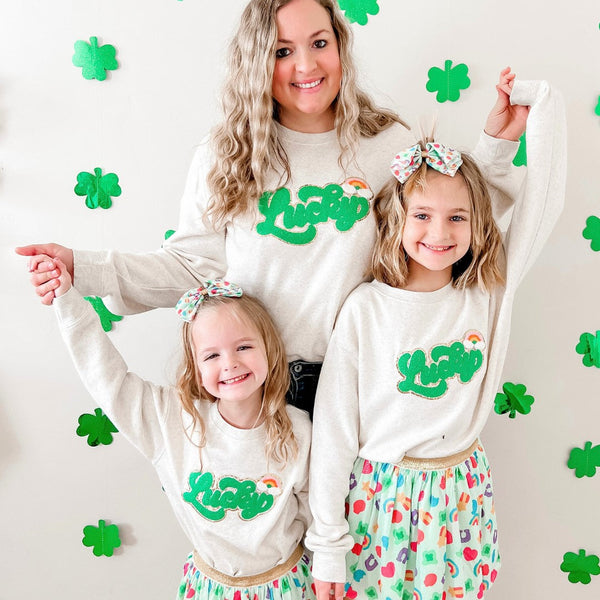 Lucky Script Patch St. Patrick's Day Adult Sweatshirt - Natural - HoneyBug 