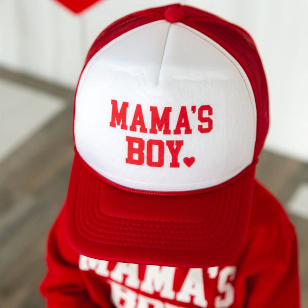 Mama's Boy Valentine's Day Trucker Hat - Red/White - HoneyBug 