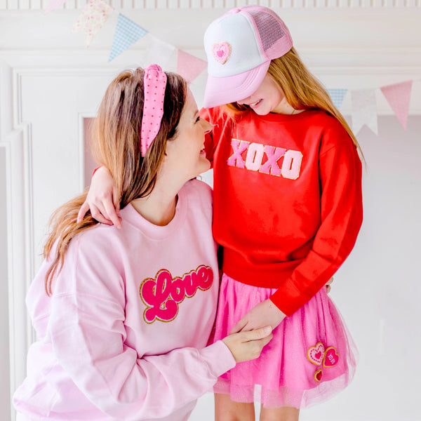 Love Script Patch Valentine's Day Adult Sweatshirt - Pink - HoneyBug 