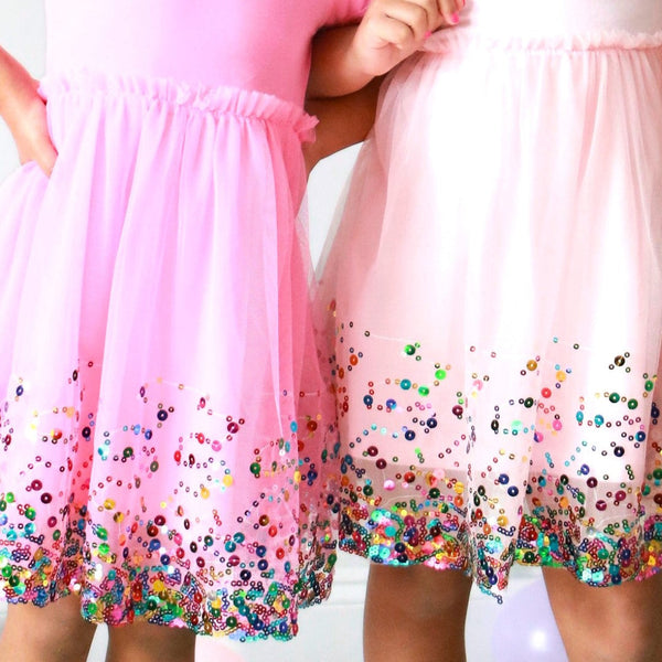 Pink Confetti Short Sleeve Tutu Dress - HoneyBug 