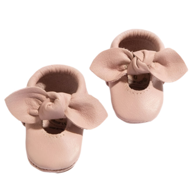 Newborn Blush Knotted Bow Baby Shoe - HoneyBug 