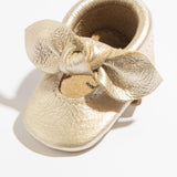 Newborn Platinum Knotted Bow Baby Shoe - HoneyBug 