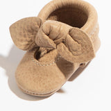 Newborn Weathered Brown Knotted Bow Baby Shoe - HoneyBug 