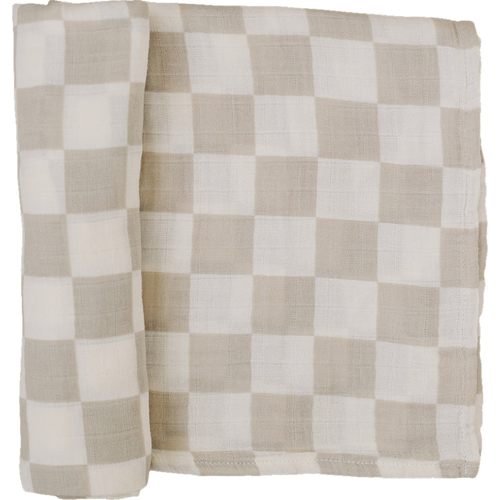 Taupe Checkered Muslin Swaddle Blanket - HoneyBug 