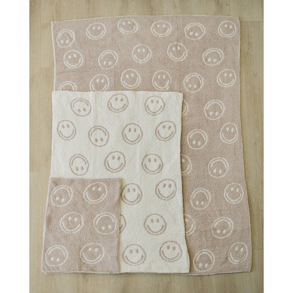 Smiley Taupe Plush Blanket - HoneyBug 