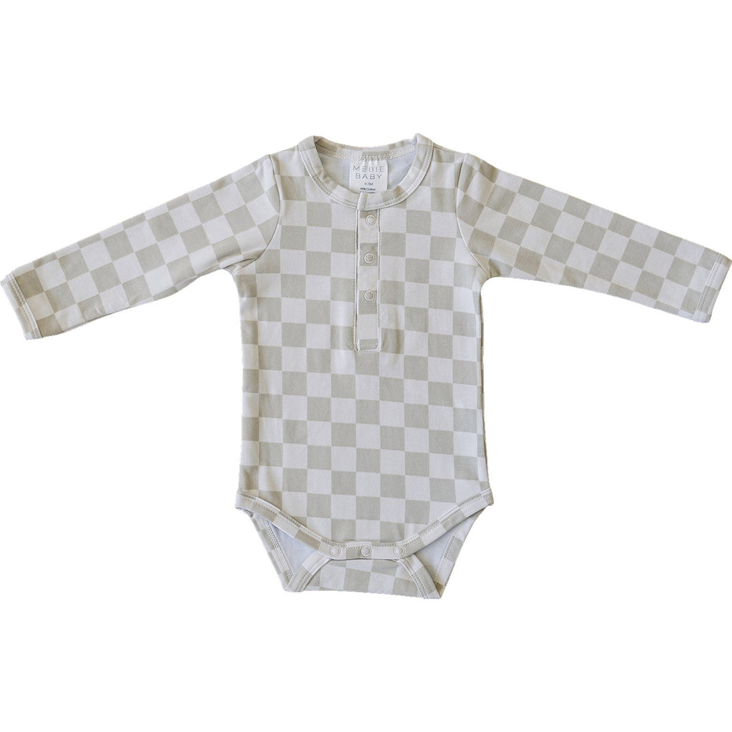 Taupe Checkered Snap Long Sleeve Bodysuit - HoneyBug 