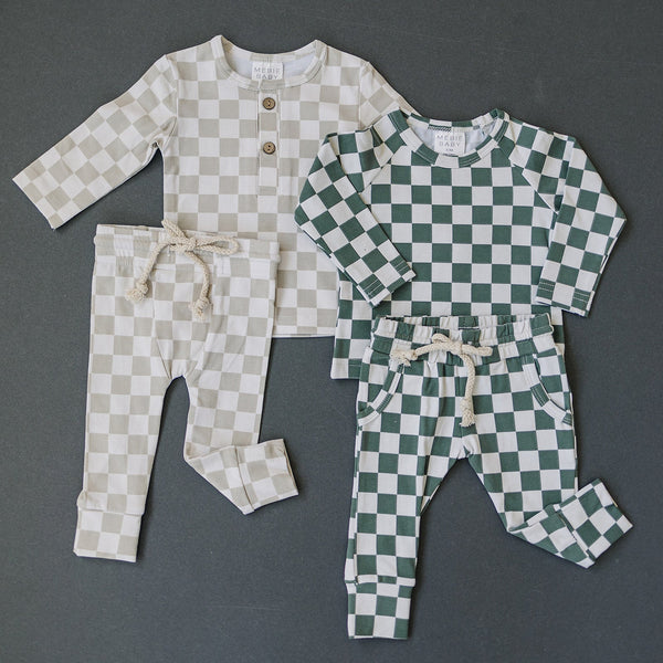 Taupe Checkered Two-piece Button Set - HoneyBug 