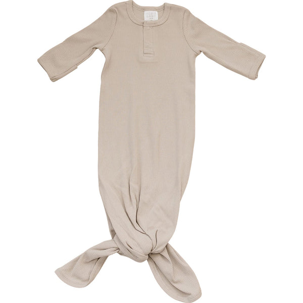 Oatmeal Organic Cotton Ribbed Knot Gown - HoneyBug 