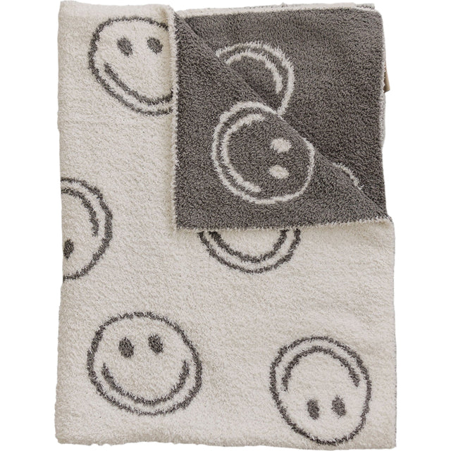 Charcoal Smiley Plush Blanket - HoneyBug 