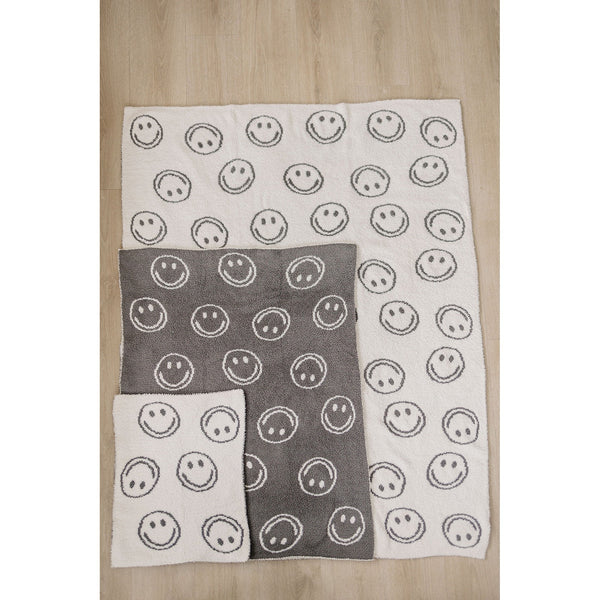 Charcoal Smiley Taupe Plush Blanket - HoneyBug 