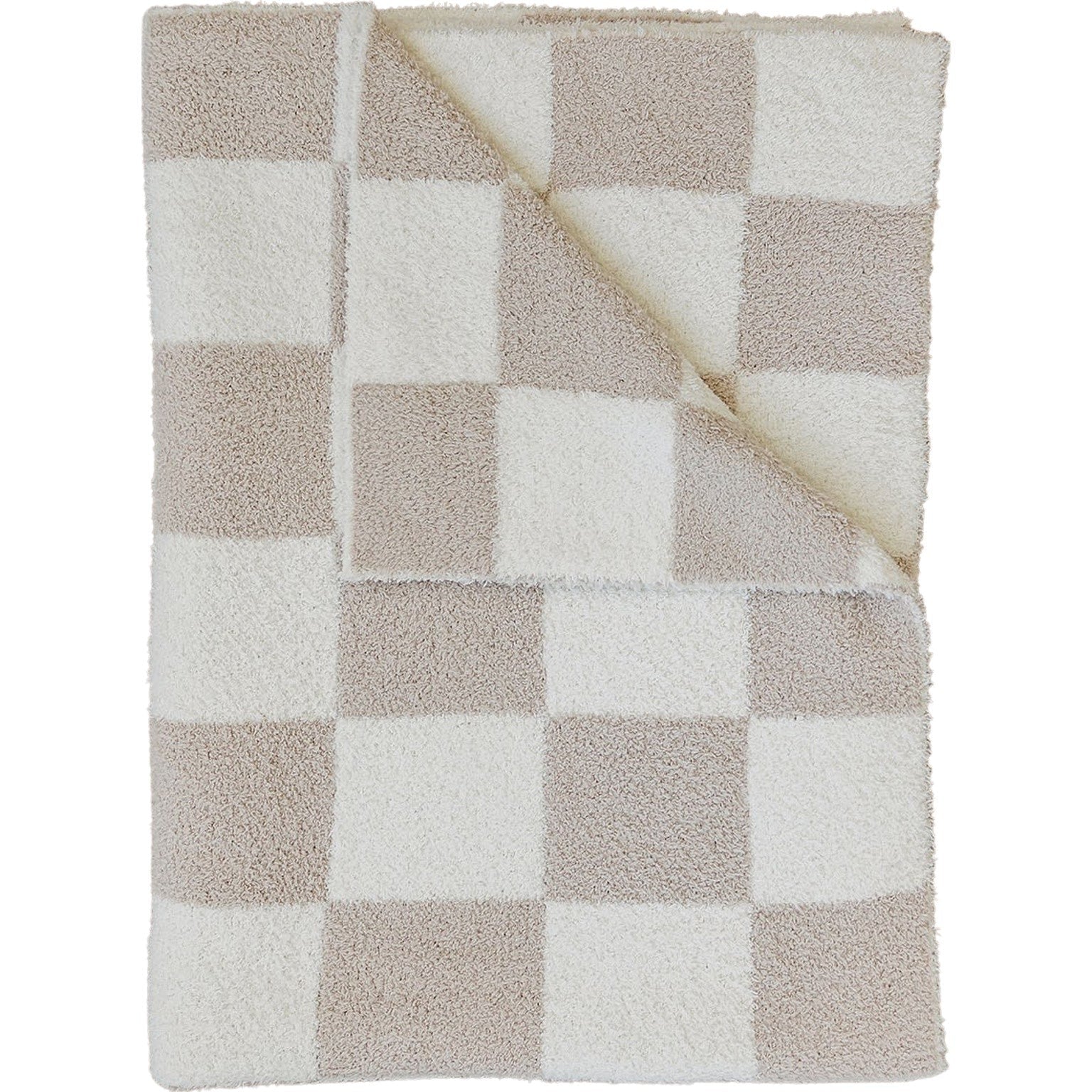 Taupe Checkered Plush Blanket - HoneyBug 