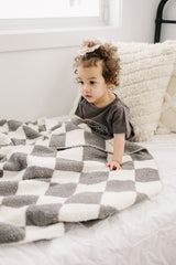 Charcoal Checkered Plush Blanket - HoneyBug 