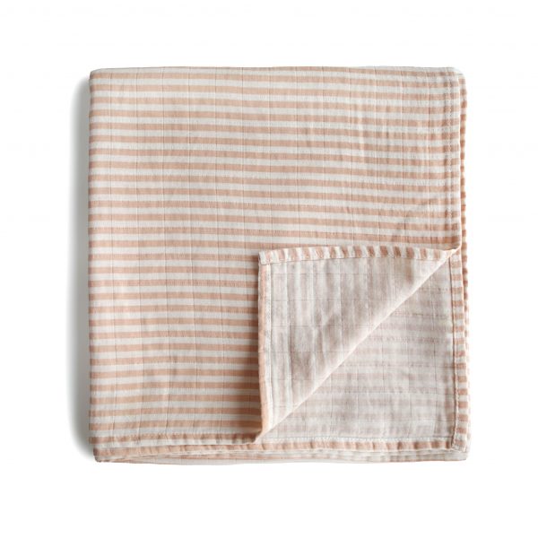 Muslin Swaddle Blanket Organic Cotton - Natural Stripe - HoneyBug 