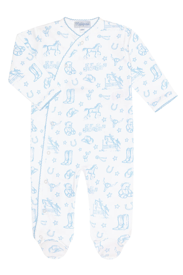 Blue Lone Star Toile Print Crossover Footie - HoneyBug 