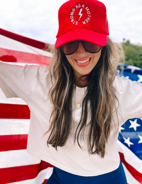 Strong as a mother™ Embroidered Trucker Hat - Red - HoneyBug 
