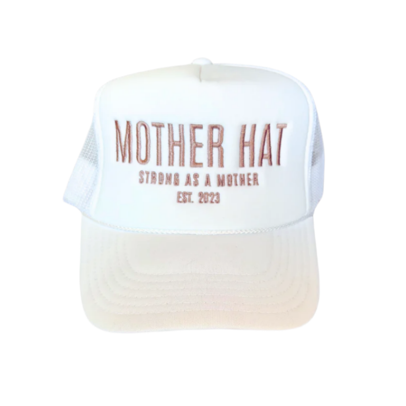 Mother Hat - Embroidered Trucker Hat - White - HoneyBug 