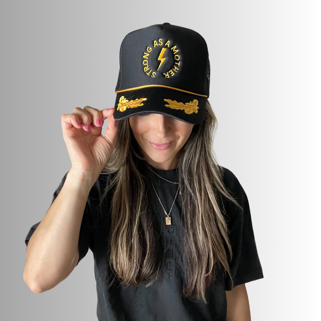 Strong as a mother™ Embroidered Captain Hat - Black and Gold - HoneyBug 