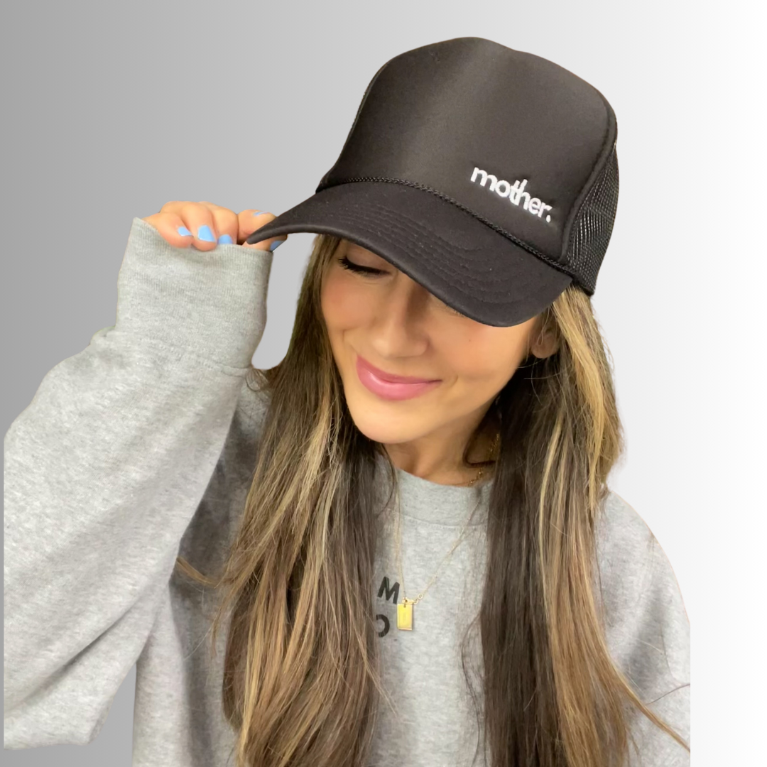 The Mini Mother Embroidered Women's Trucker Hat - Black - HoneyBug 
