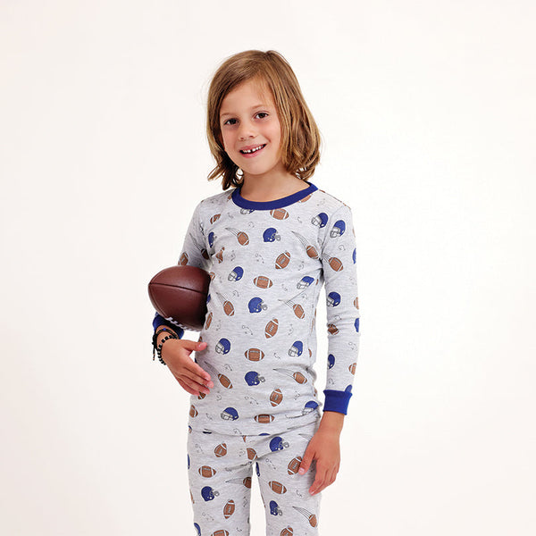 Football Fan Long Sleeve Pajama Set in Gray - HoneyBug 