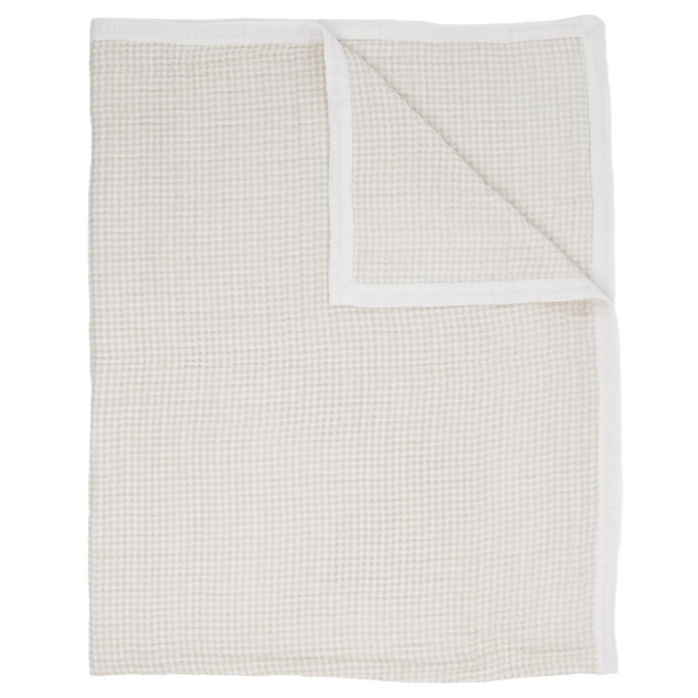 Cotton Muslin Quilted Throw - Tan Gingham - HoneyBug 