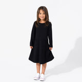 Obsidian Black Bamboo Terry Daywear Girls' Long Sleeve Dress - HoneyBug 