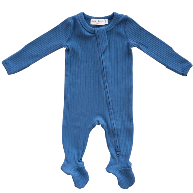 Organic Cotton Ribbed Footie - Ocean Blue - HoneyBug 