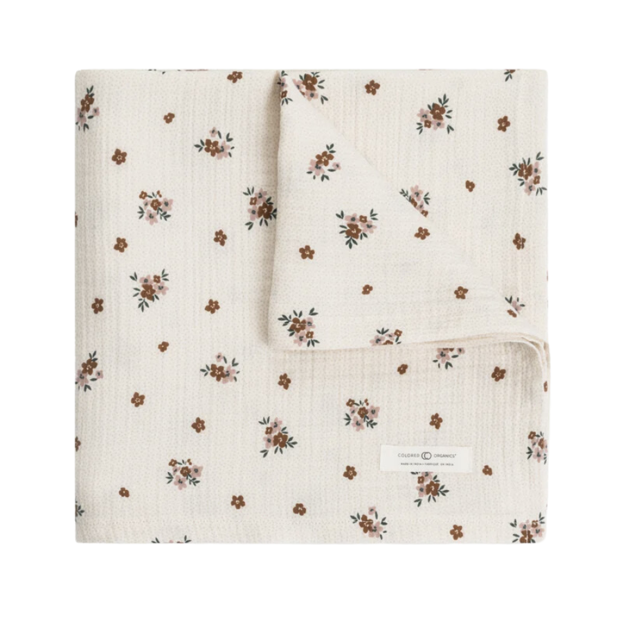 Muslin Swaddle Blanket - Bonnie Floral / Fig - HoneyBug 