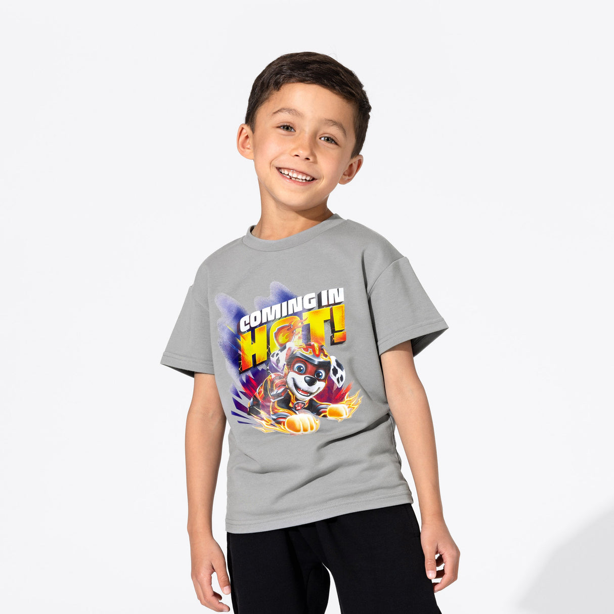 PAW Patrol: The Mighty Movie Marshall Stormy Grey Bamboo Terry Kids Oversized T-Shirt - HoneyBug 