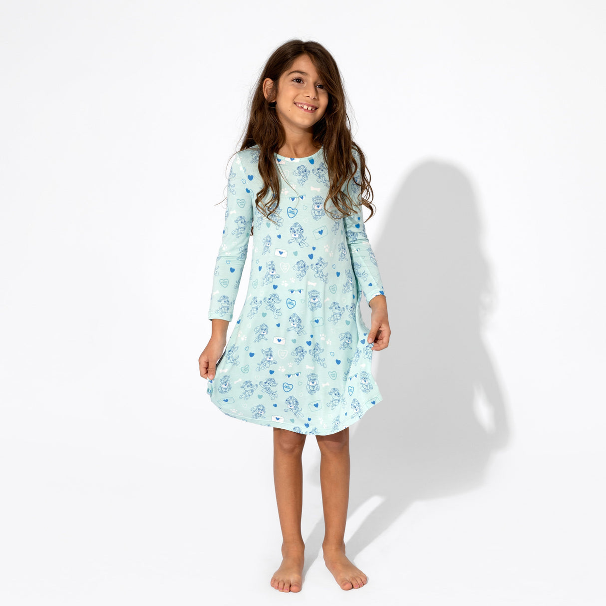 PAW Patrol: I Woof You Blue Bamboo Girls' Long Sleeve Dress - HoneyBug 
