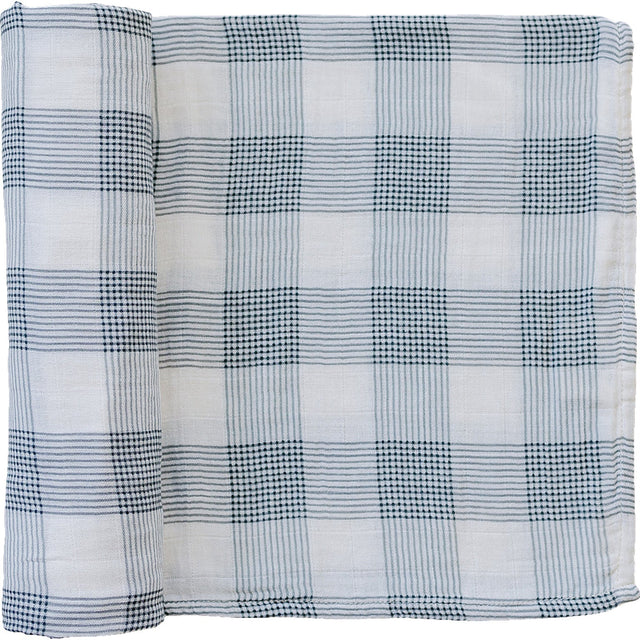 Coastal Plaid Muslin Swaddle Blanket - HoneyBug 