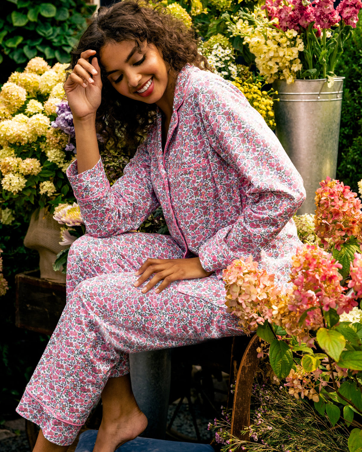 Women's Pima Pajama Set in Fleurs de Rose
