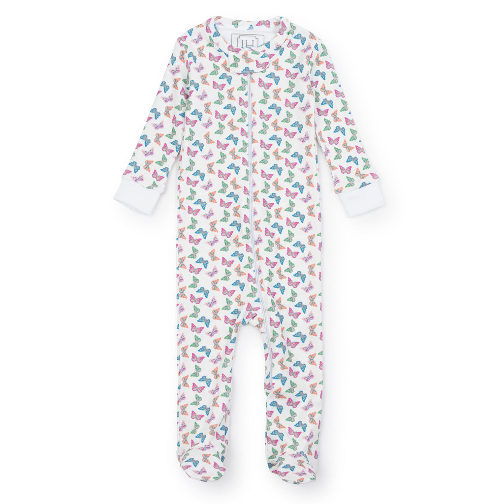 Parker Girls' Pima Cotton Zipper Pajama - Bright Butterflies - HoneyBug 