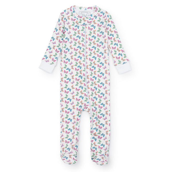 Parker Girls' Pima Cotton Zipper Pajama - Bright Butterflies - HoneyBug 