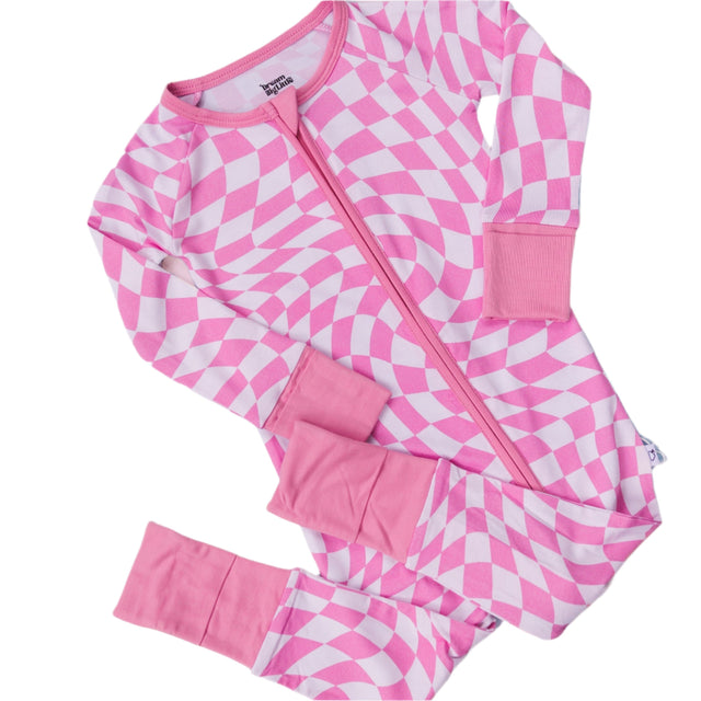 BUBBLEGUM WAVY CHECKERS DREAM ROMPER - HoneyBug 
