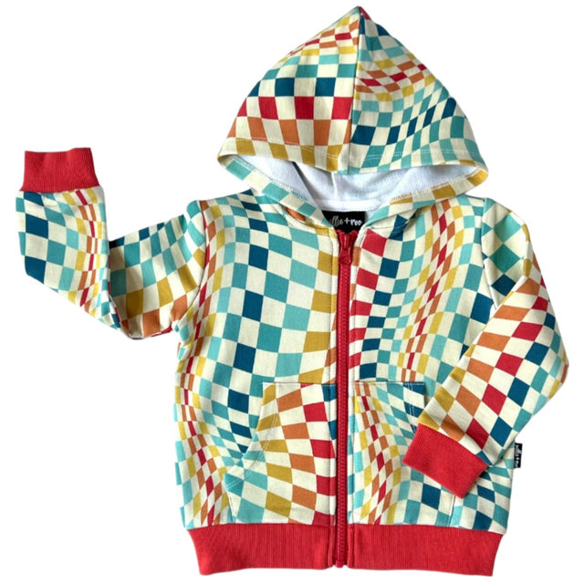 ZIP HOODIE- Groovy Check Bamboo French Terry - HoneyBug 